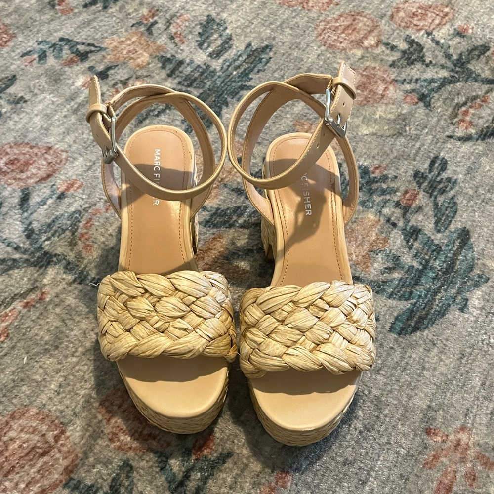 Marc Fisher Steel Raffia Platform Sandals - Picture 2 of 6